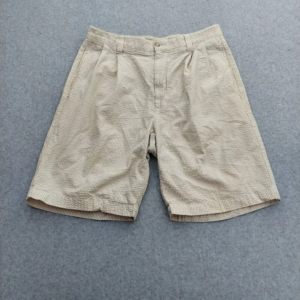 Dockers Tour Shorts Mens Size 36 White/ White Stripe Seersucker Pleated Front‎